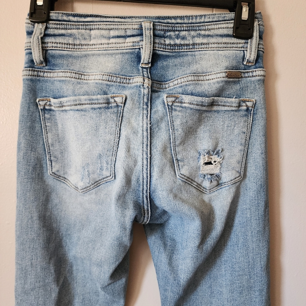 Kancan Bootcut Jeans Distressed High Rise Super Flare Fringe Raw Hem 25 - Picture 7 of 12